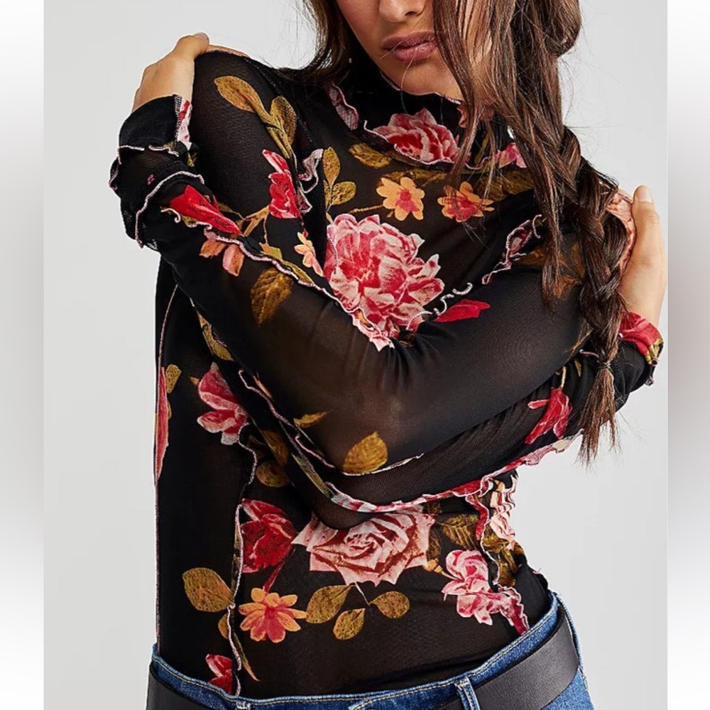 Free People Charlie Printed Mesh Top NWT - Picture 3 of 12